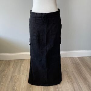 Black Cargo Maxi Skirt Vintage Y2K Drawstring Low Rise Punk Goth Emo Witchy Rock